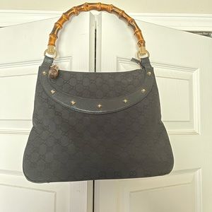 Gucci Vintage Bamboo Handle Monogram shoulder bag
